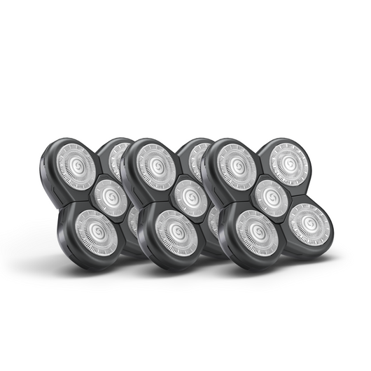 Six Freebird FlexSeries® Blade Refill heads use ScalpSafe tech for a close, irritation-free shave; each has three circular blades.