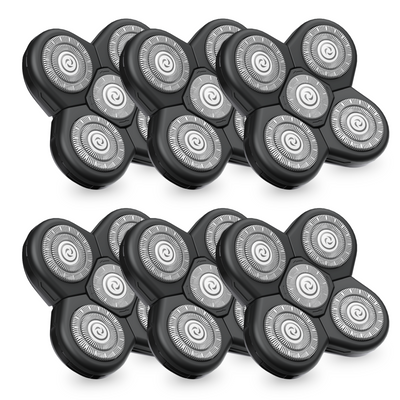 Ten black and silver Freebird FlexSeries® Blade Refills in two rows, designed for a close shave with ScalpSafe Technology.