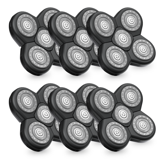 Ten black and silver Freebird FlexSeries® Blade Refills in two rows, designed for a close shave with ScalpSafe Technology.