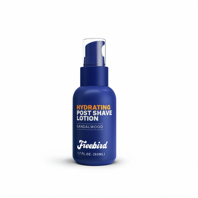 Freebird Hydrating Post-Shave Lotion, 1.7 fl. oz, with sandalwood scent reduces dryness for a smooth finish.