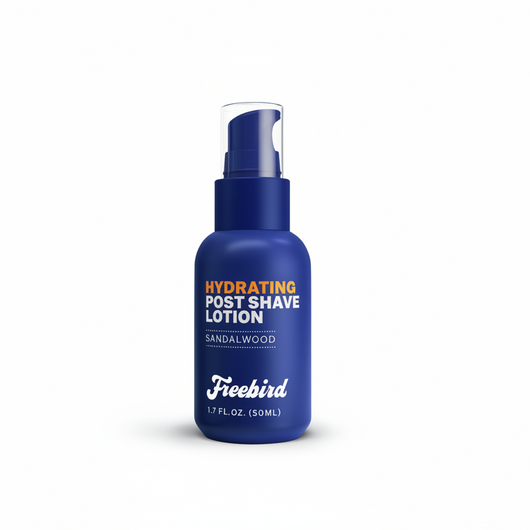 Freebird Hydrating Post-Shave Lotion, 1.7 fl. oz, with sandalwood scent reduces dryness for a smooth finish.
