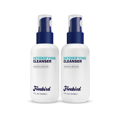 Two bottles of Freebird Detoxifying Bald Head Cleanser, sandalwood scent, 3 fl oz each, with convenient pump tops.